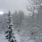 Blick von unserem Balkon auf den verschneiten Eschberg